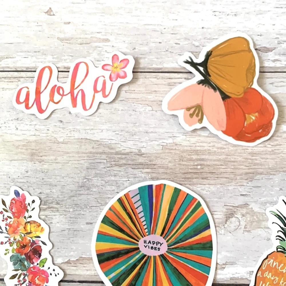 5pc Hawaii Tropical Pineapple Aloha Sticker Bundle Set of 5 Rainbow Flowers NEW